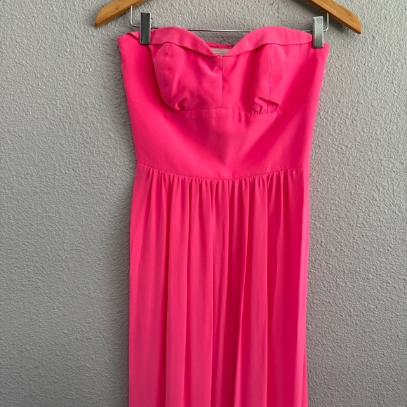 Amanda Uprichard Silk Strapless Maxi Dress Size Medium Hot Pink EUC - Picture 2 of 7